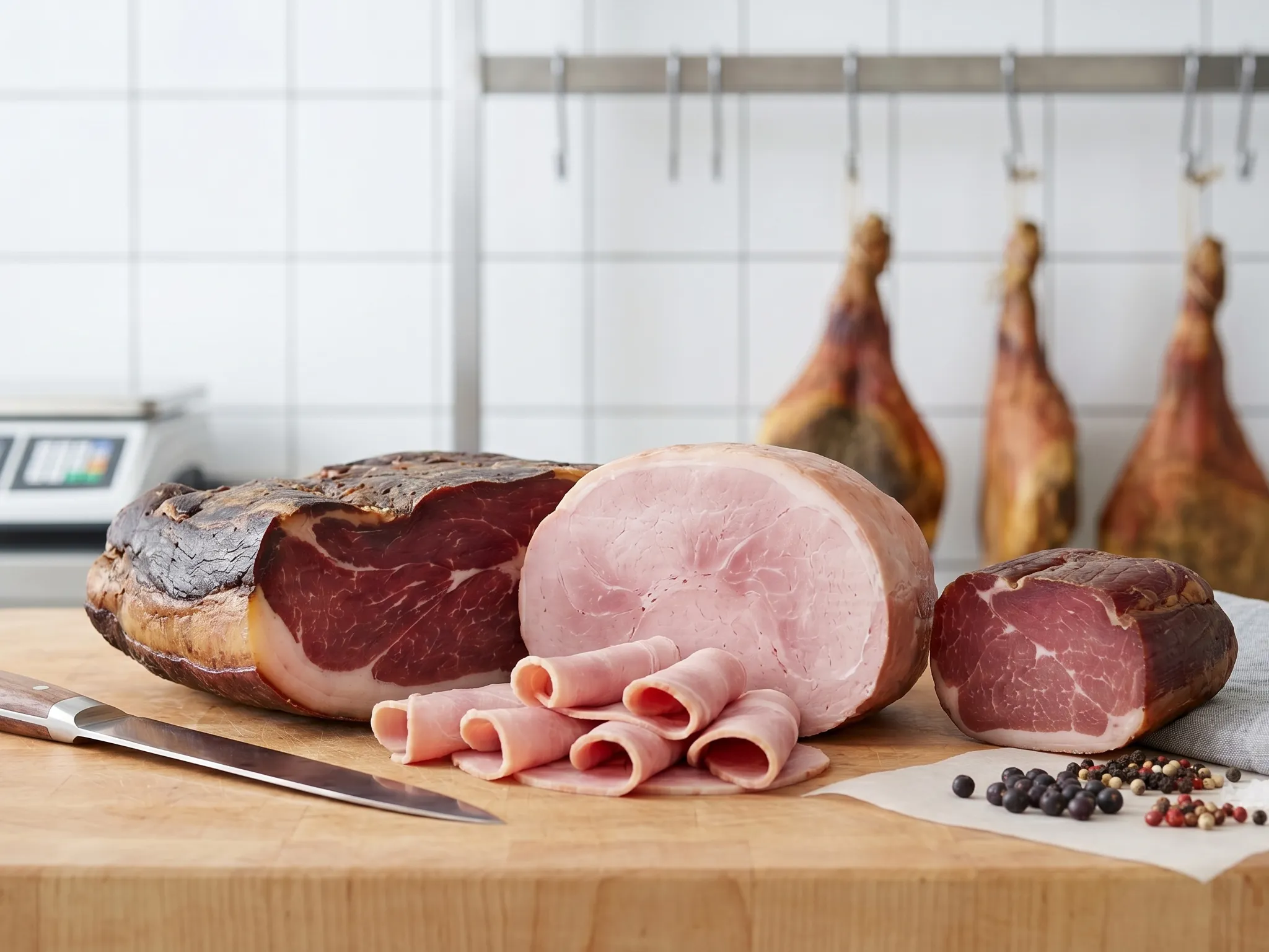 Luftgetrockneter und geräucherter Schinken aus eigener Herstellung